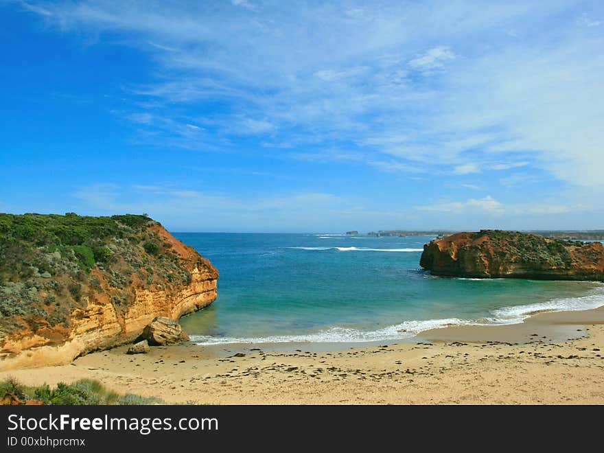 Small empty beach between two cliffs in Victoria, Australia. Small empty beach between two cliffs in Victoria, Australia