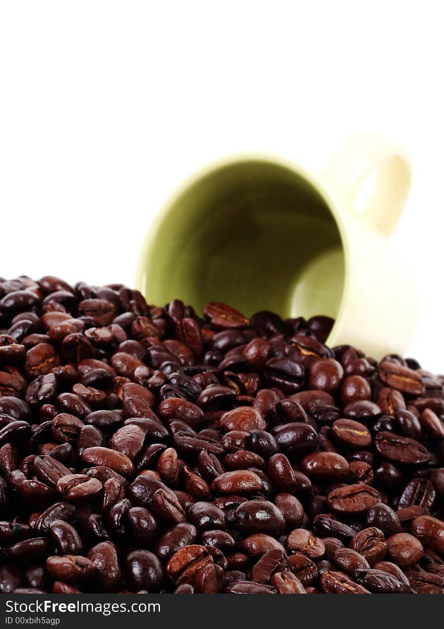 Coffee beans against a white background