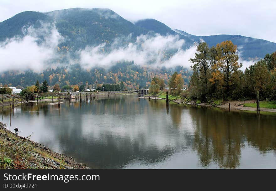 A river on an overcast day. A river on an overcast day