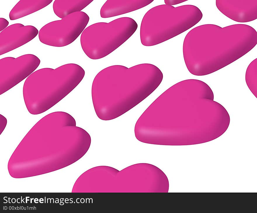 Nice 3d hearts rendered over white