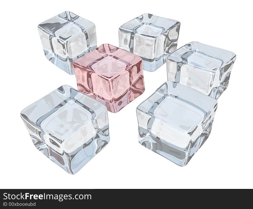 3D rendered ice cubes isolated on white. 3D rendered ice cubes isolated on white