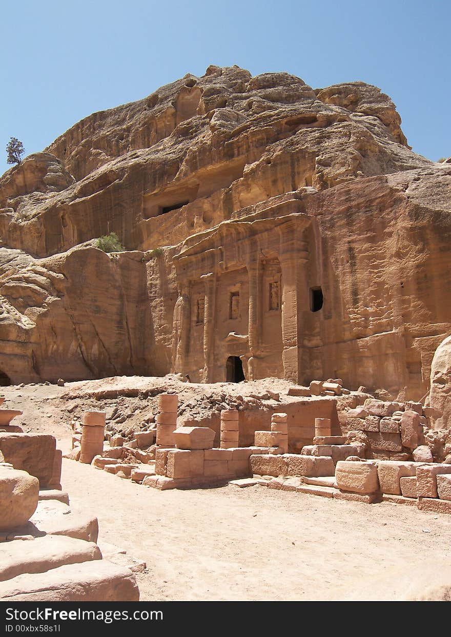 Archaeological site of Petra in Jordan surrounded by beautiful mountains. Archaeological site of Petra in Jordan surrounded by beautiful mountains