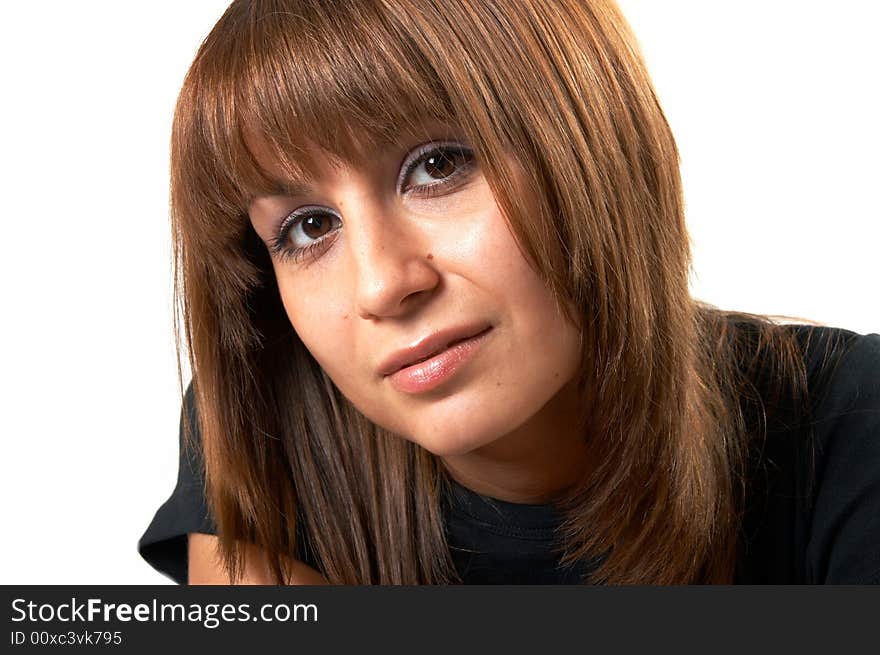 Portrait of the girl on a white background