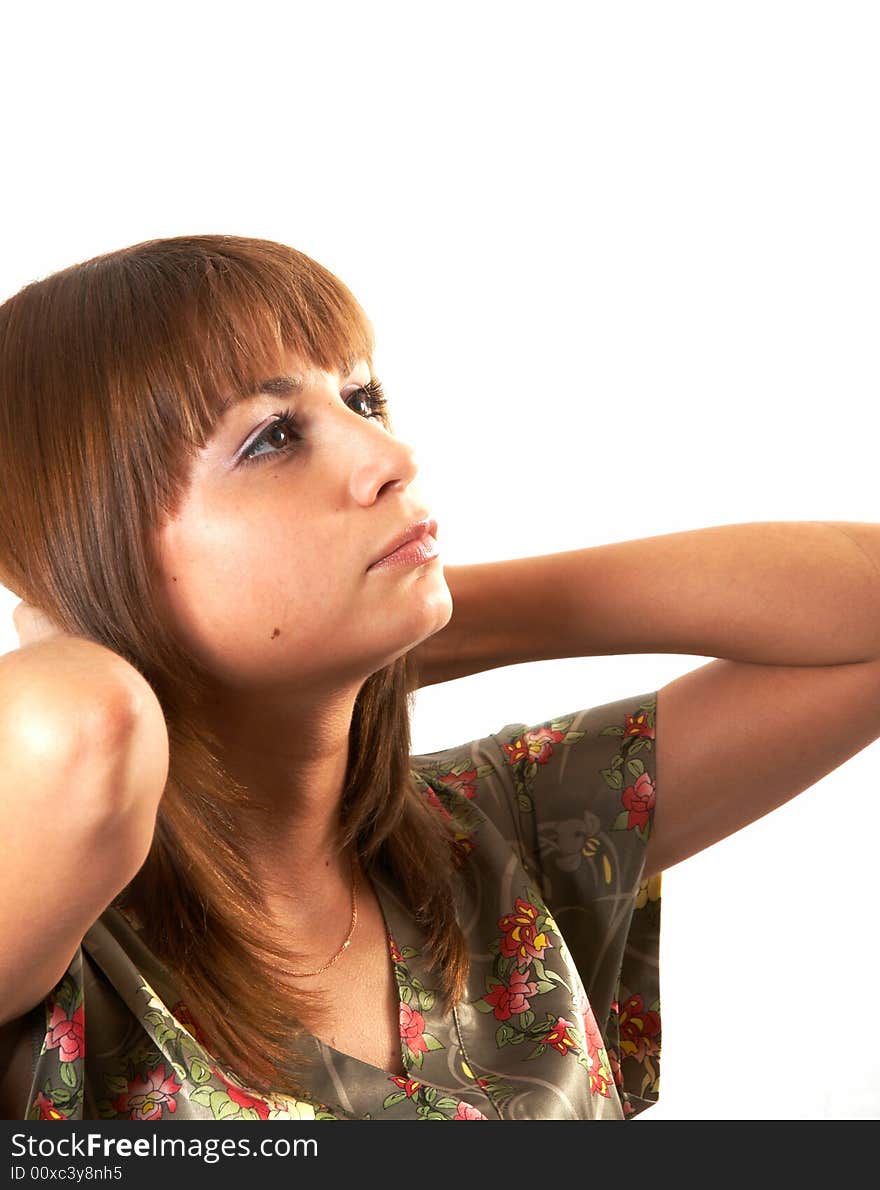 Portrait of the girl on a white background