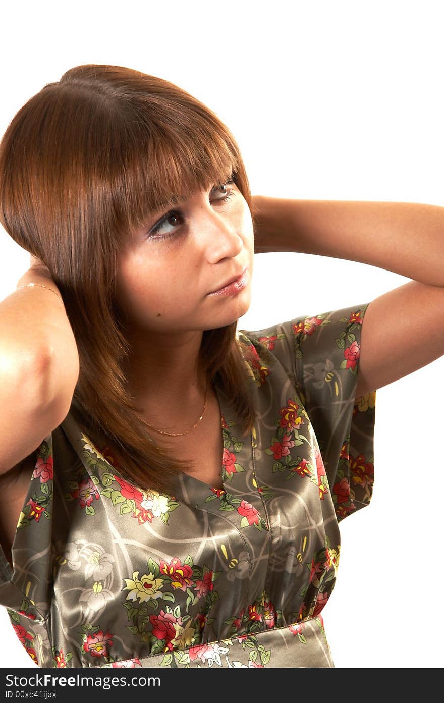 Portrait of the girl on a white background