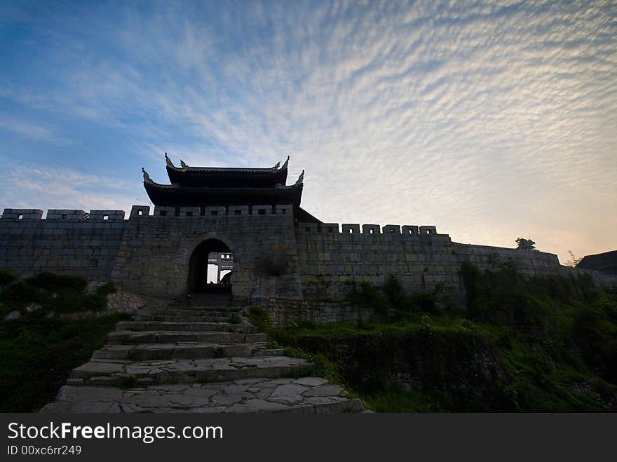 The Chinese city gate in sunglow