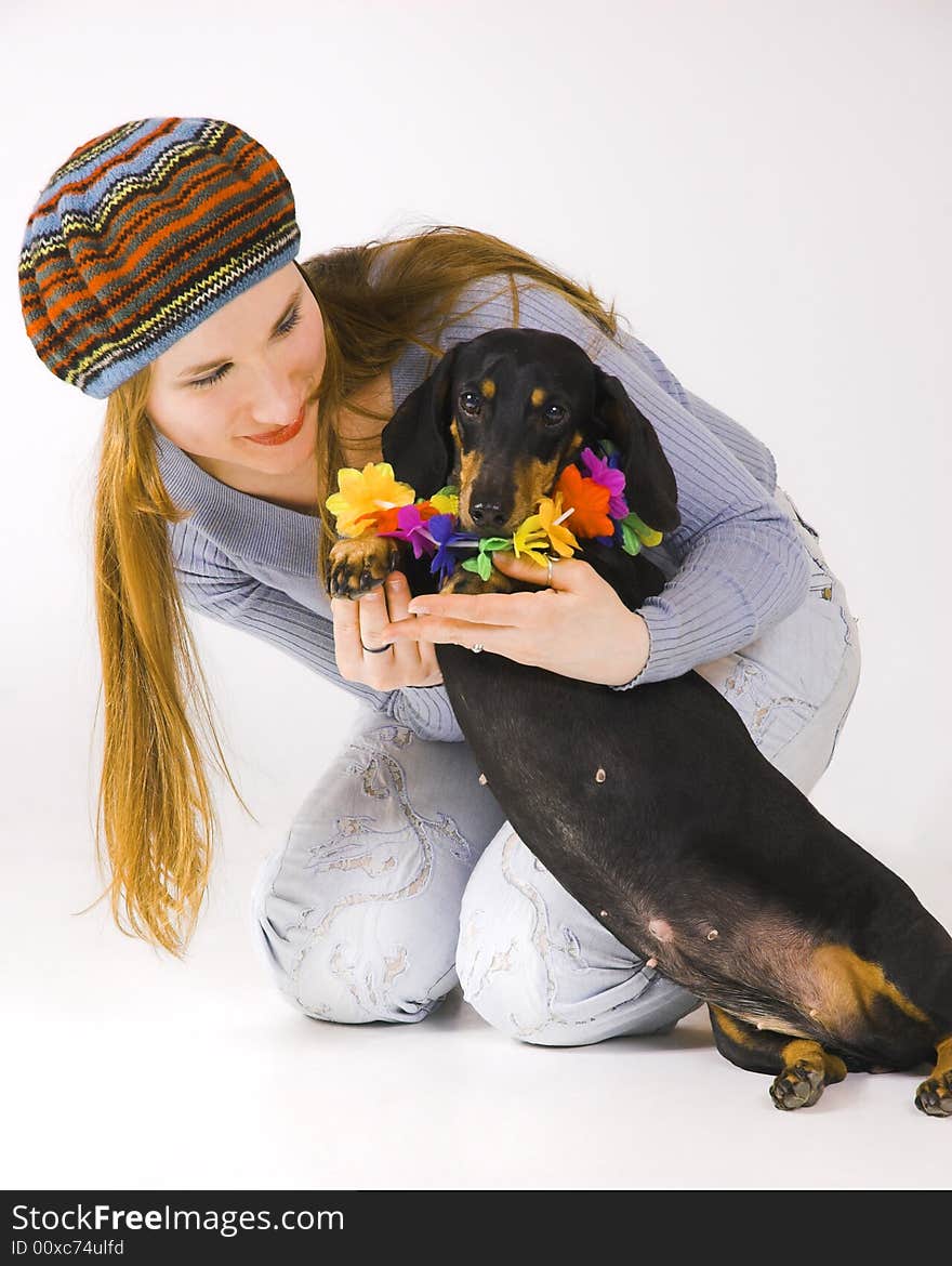 The girl the teenager and a dog. The girl the teenager and a dog