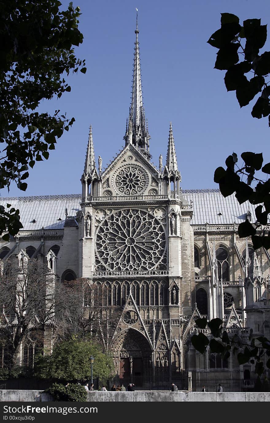 Notre Dame De Paris, Gothic Cathedral, Side View, France. Notre Dame De Paris, Gothic Cathedral, Side View, France