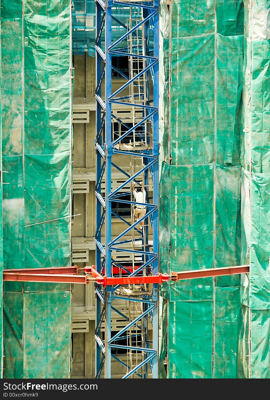 Tower Crane Operator Ascending up the tower to commence the afternoon shift after his lunch