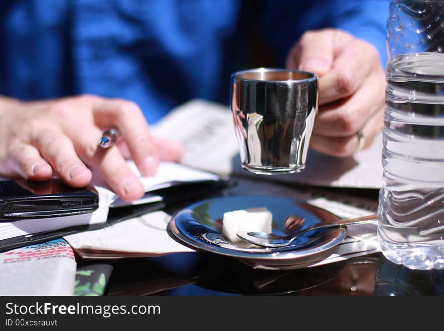 Businessmen working at the coffee break. Businessmen working at the coffee break