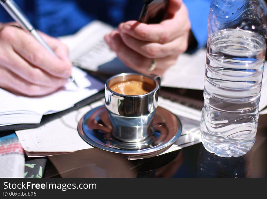 Businessmen working at the coffee break. Businessmen working at the coffee break