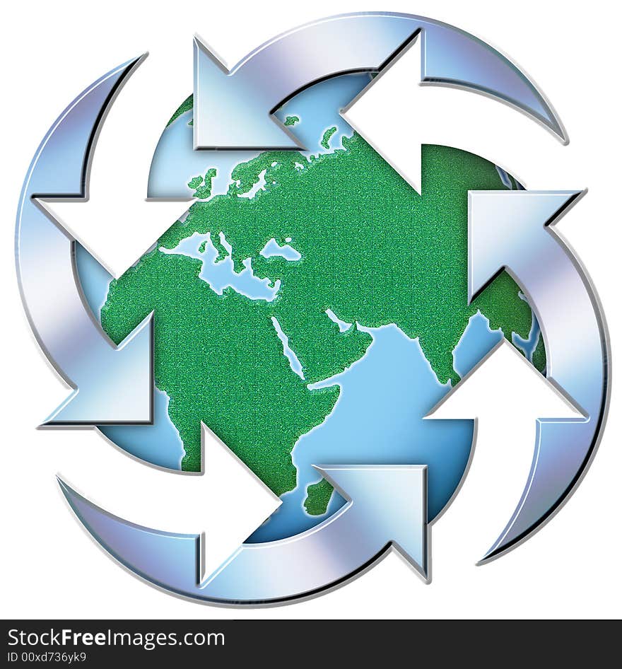 Computer generated illustration of recycling symbol. Computer generated illustration of recycling symbol