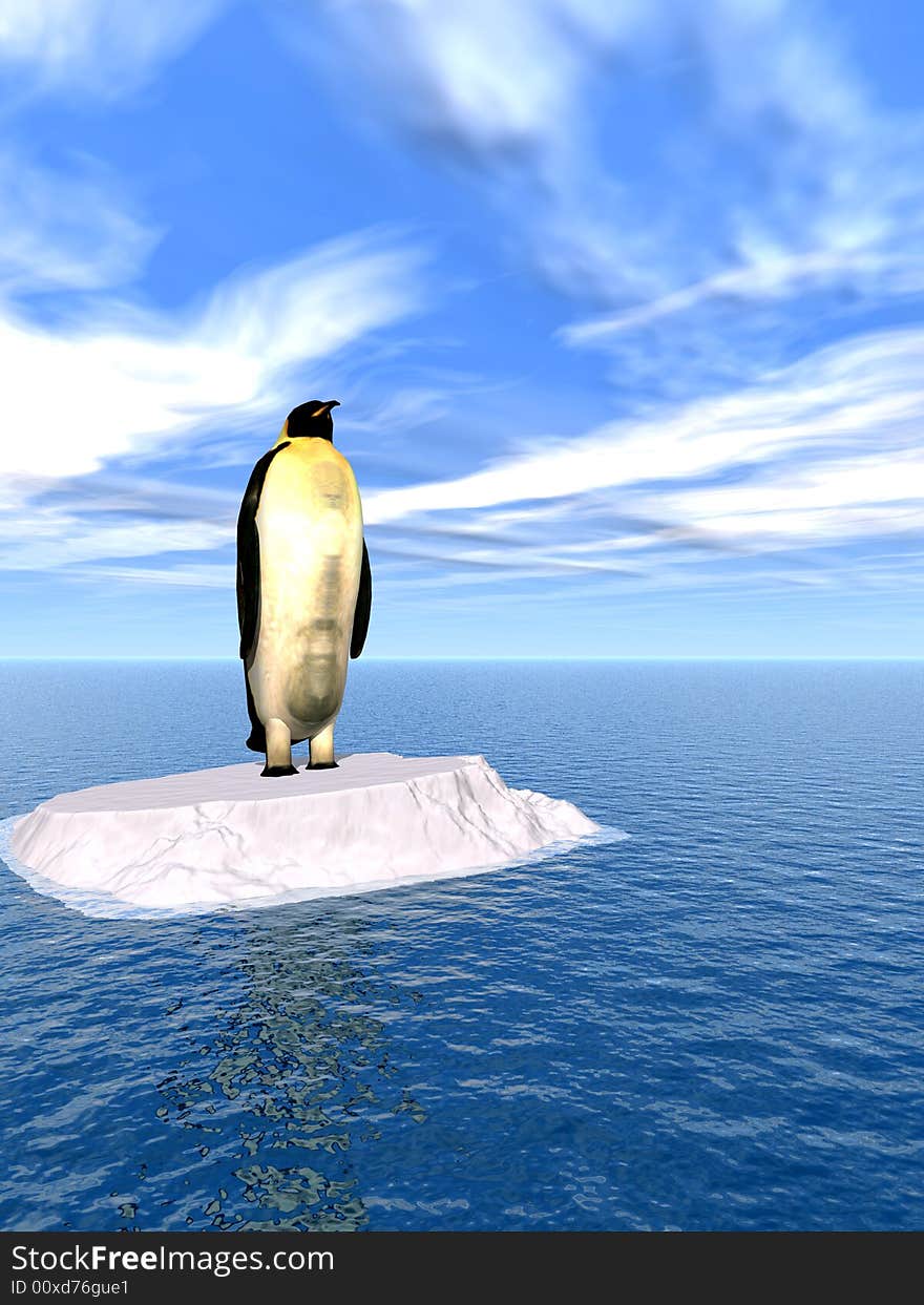 Antarctic penguin on ice - 3d scene. Antarctic penguin on ice - 3d scene