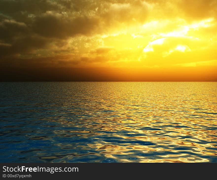 Beautiful sea and sky at sunset - digital artwork. Beautiful sea and sky at sunset - digital artwork