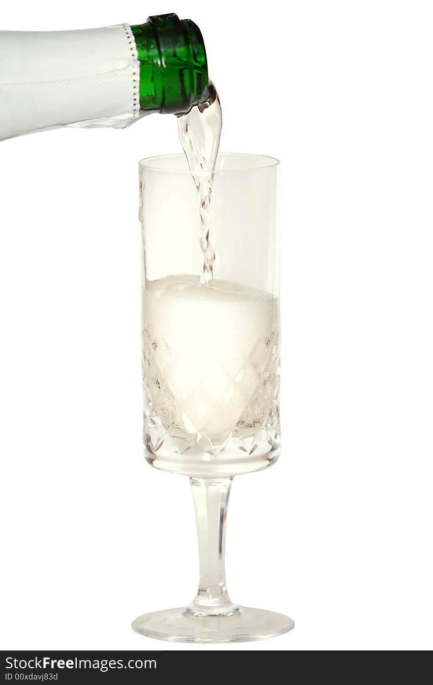 Champagne on the white background