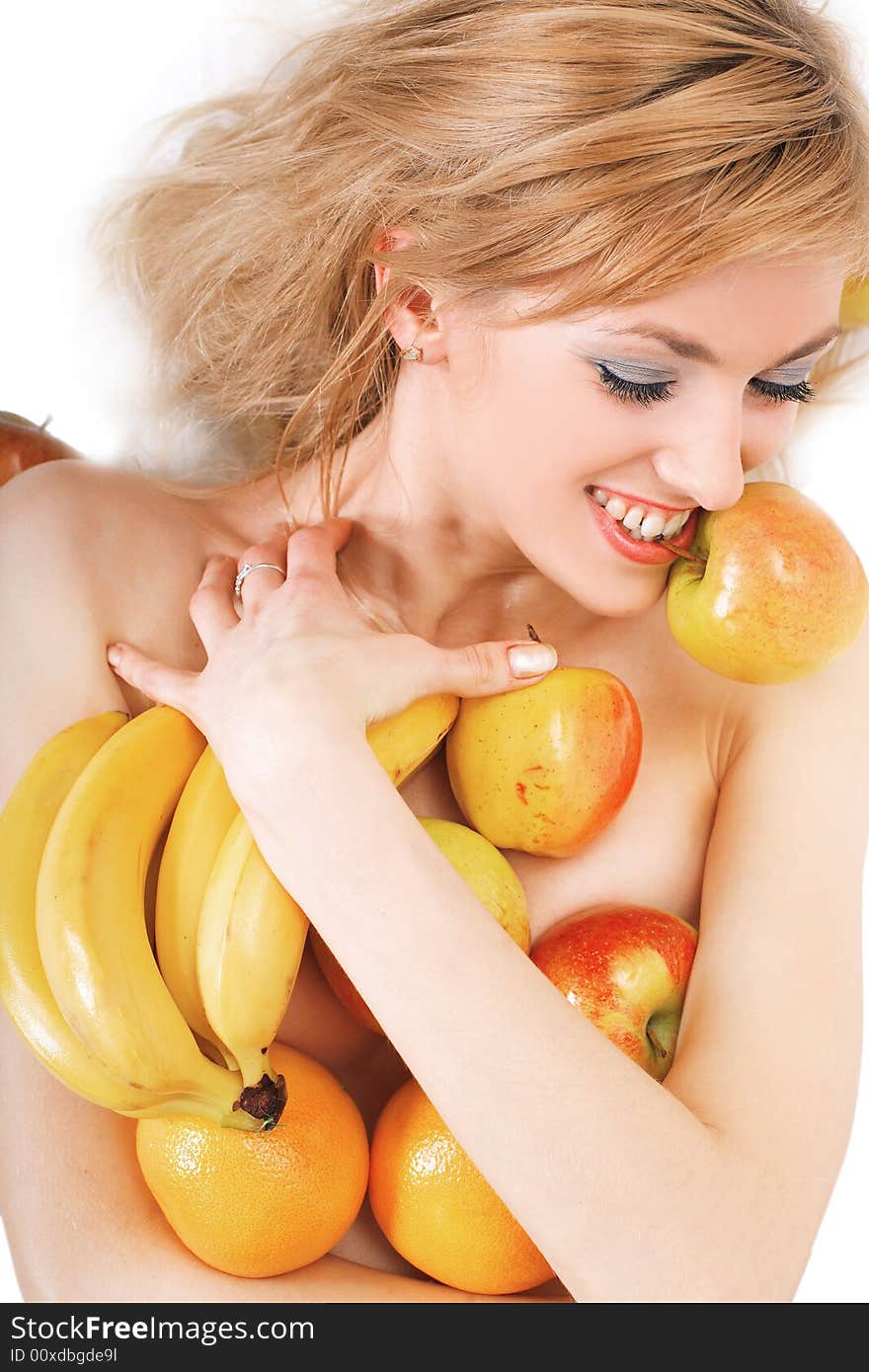 Sexy blonde with fruits