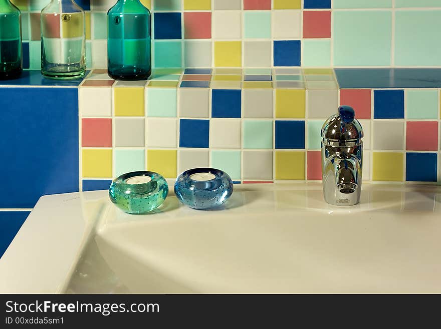 Sink in a blue modern bathroom. Sink in a blue modern bathroom