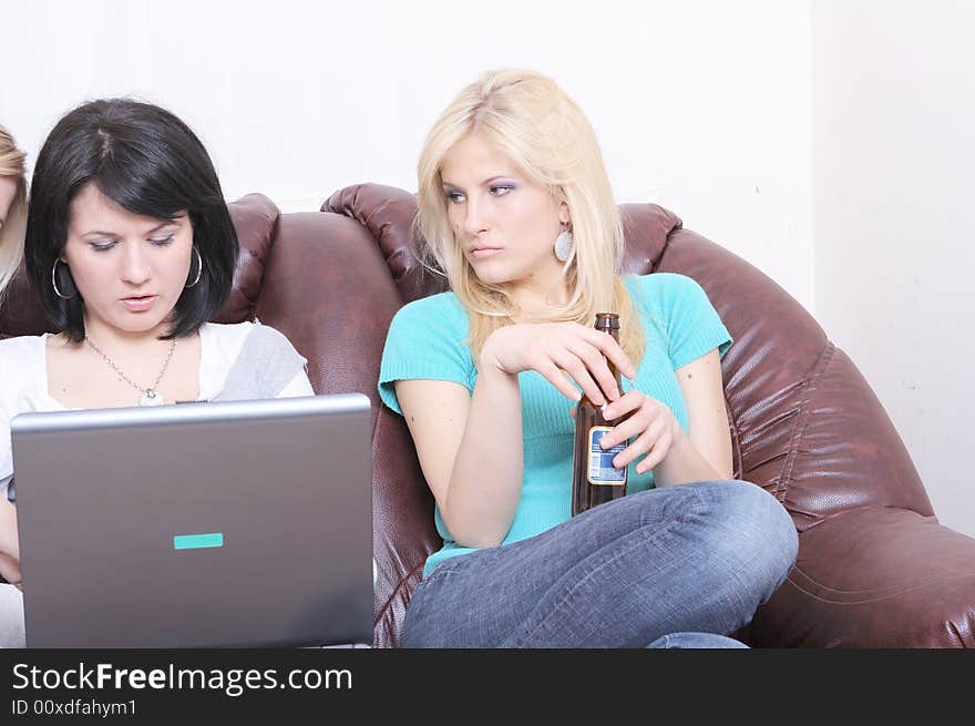 Girlfriends Surfing On The Internet And Having Fun