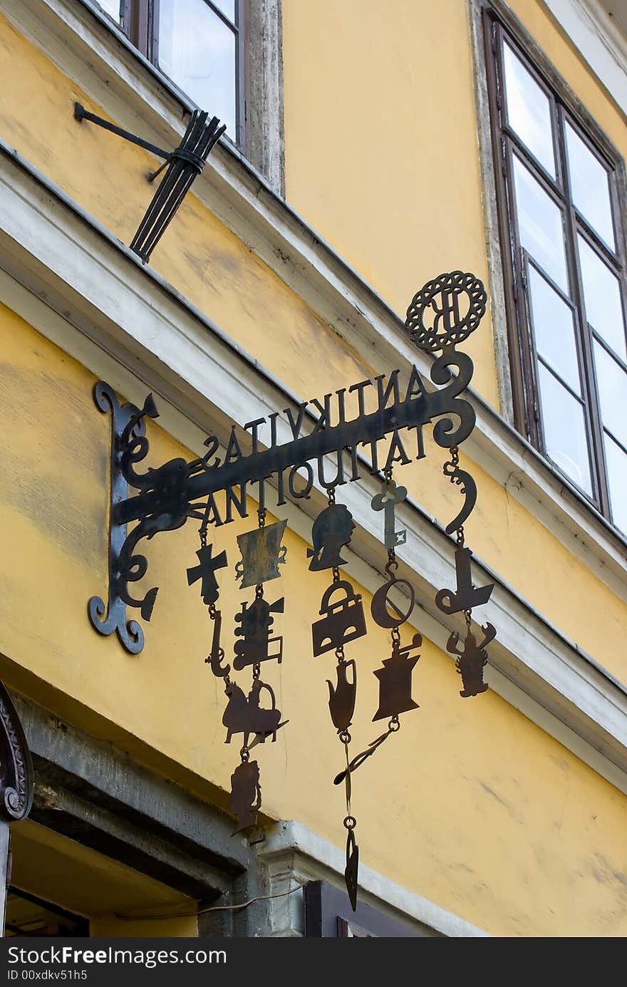 Retro antique shop-sign in budapest hungary