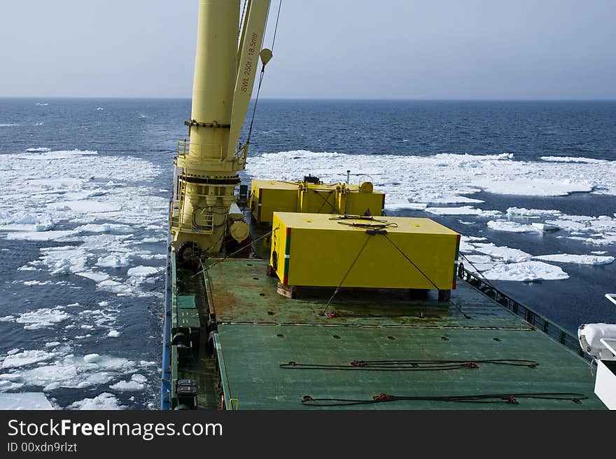 Cargoship entering icefield