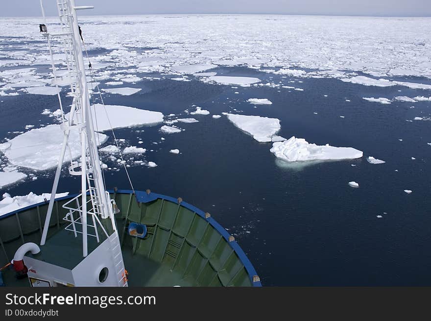 Cargoship entering icefield