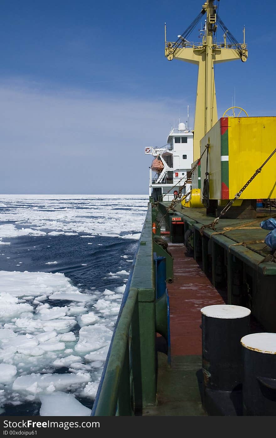 Cargoship entering icefield