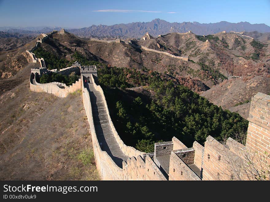 Trekking on Great Wall. Famous worldwide landmark-The Great Wall, which stretches over approximately 6,400 km (4,000 miles). China