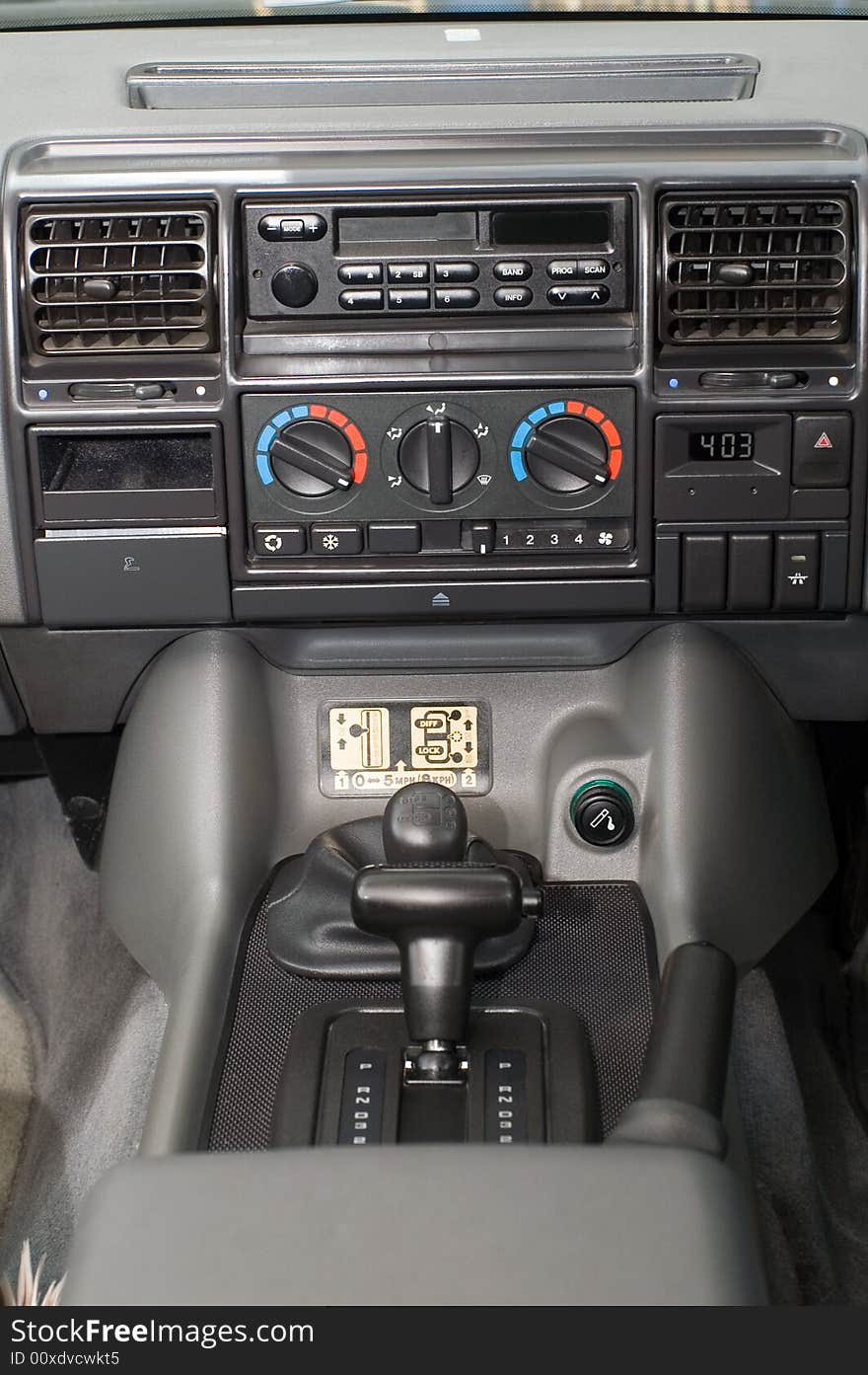 Car interior with control panel