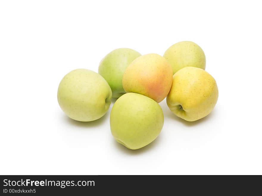 Green apples on white to serve as background