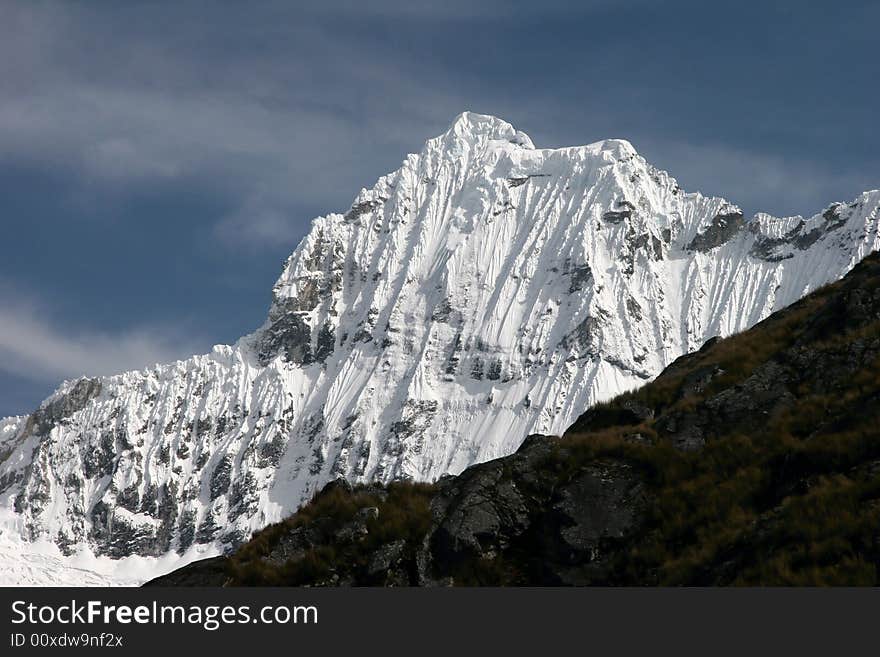 Snowcapped Chacraraju peak