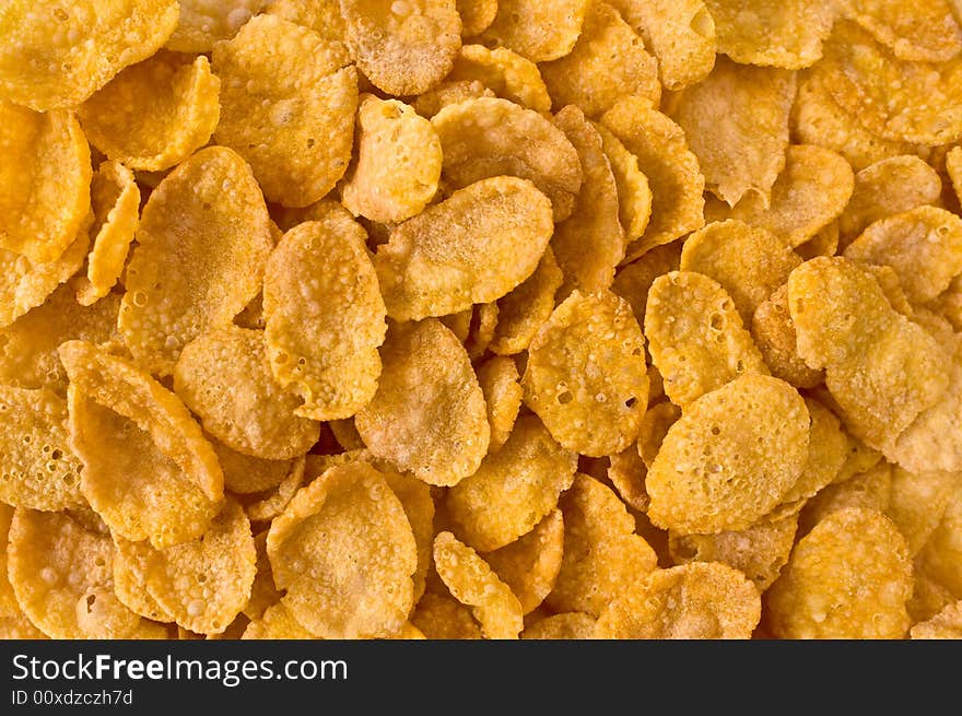 Close up of dry, fresh breakfast cornflakes. Close up of dry, fresh breakfast cornflakes