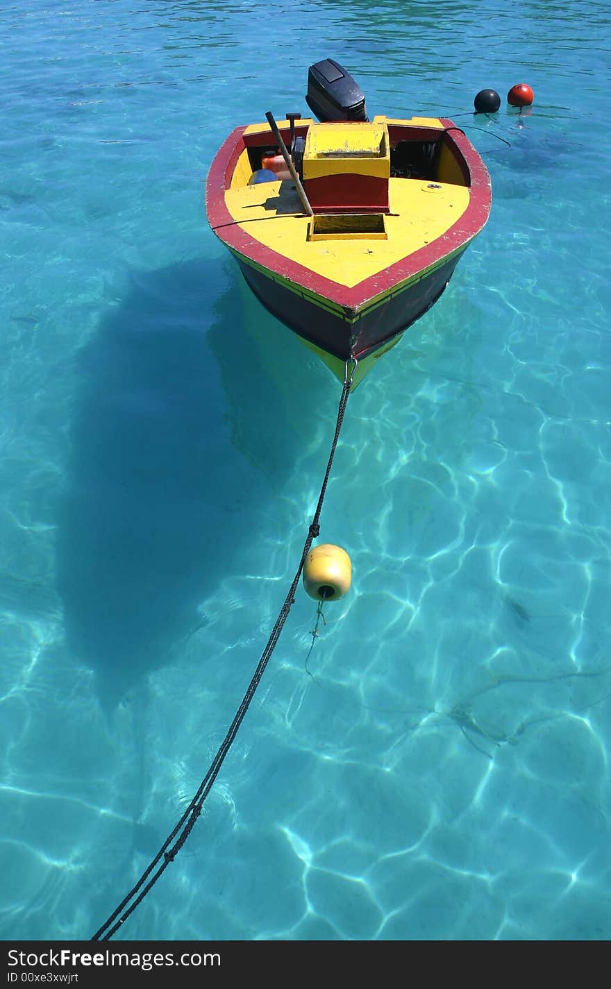 Old fishing boat moored by the famous summer resort Atoll Rangiroa. French Polynesia