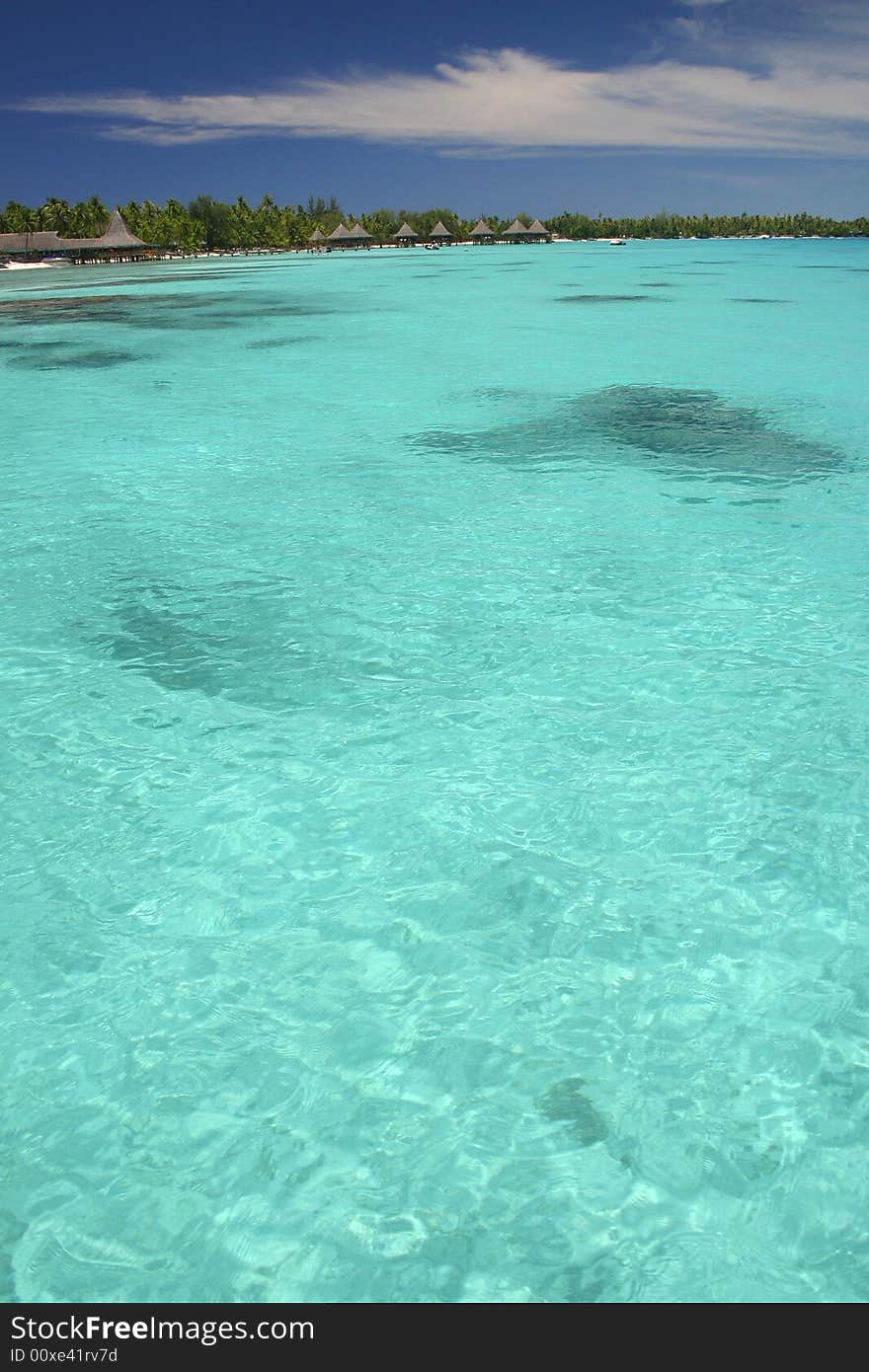 Famous travel destination Lagoon Rangiroa with over water bungalows. French Polynesia. Famous travel destination Lagoon Rangiroa with over water bungalows. French Polynesia