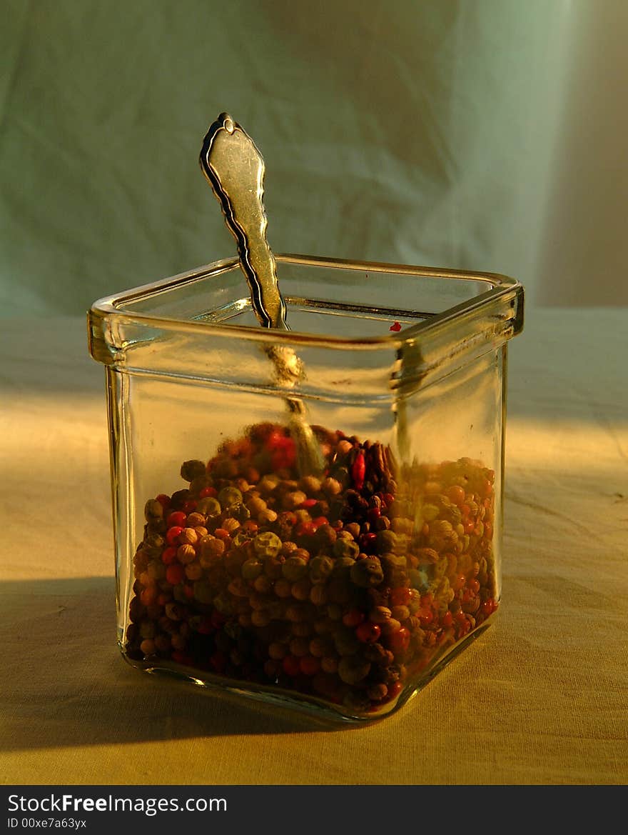 Peppercorns in a glass jar