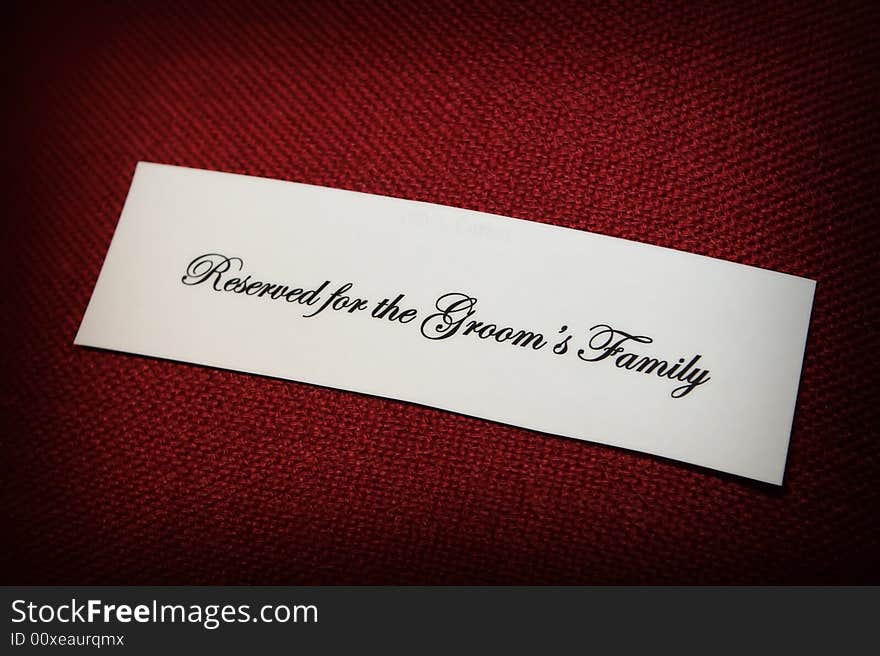 An image of a reserved sign for groom's family