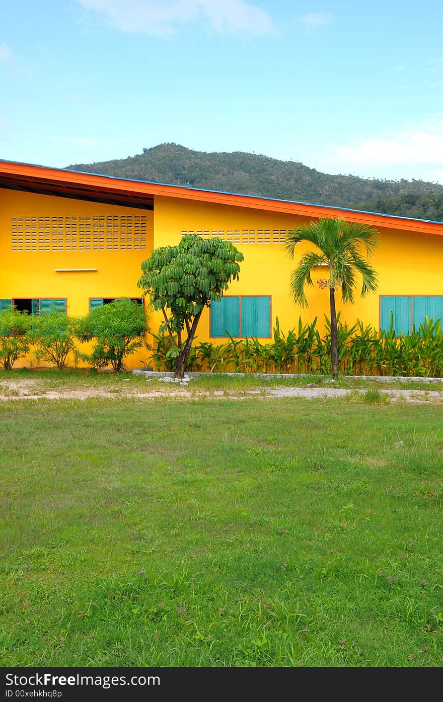 Colorful houses in lush greenery