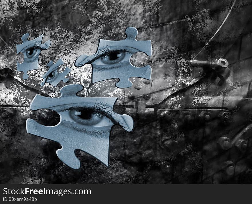 Abstract grunge image overlaid with jigsaw shapes. Abstract grunge image overlaid with jigsaw shapes