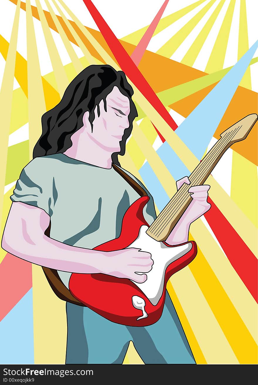 Illustration representing a guitar player on stage. Illustration representing a guitar player on stage