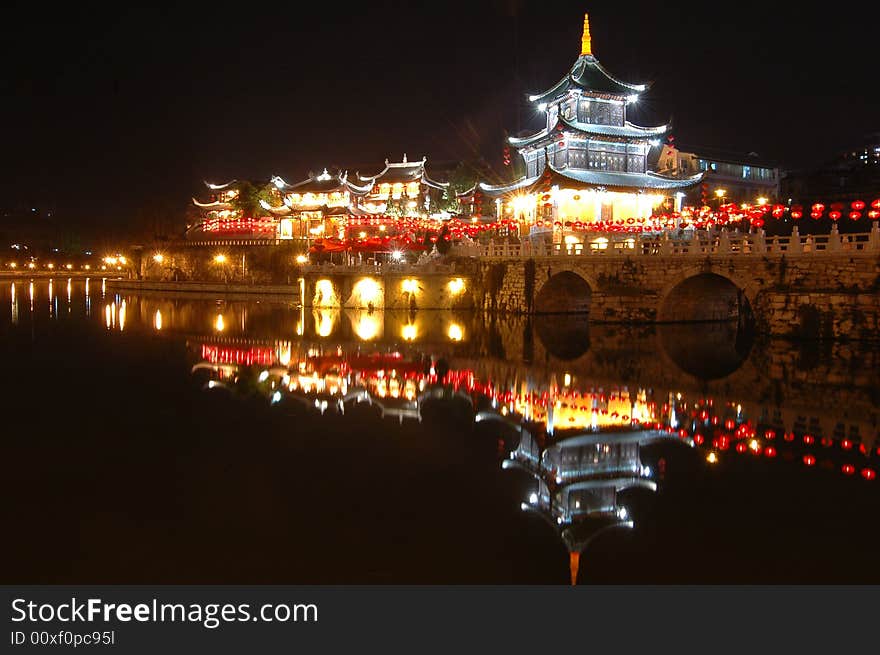 The Chinese towers and bridge