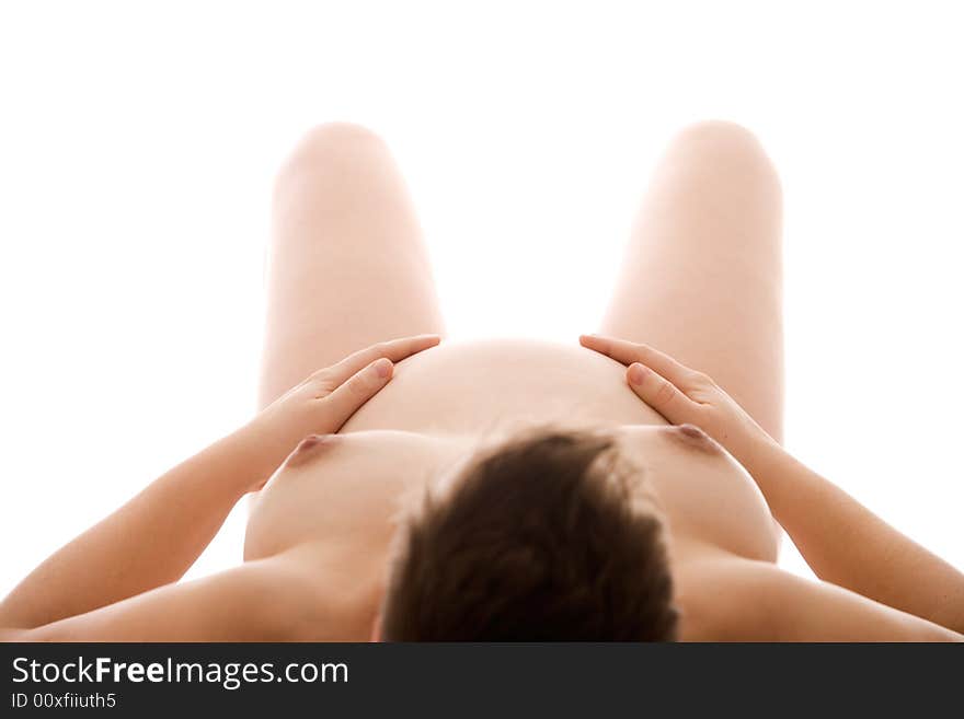 Pregnant Naked Woman Lying On Her Back