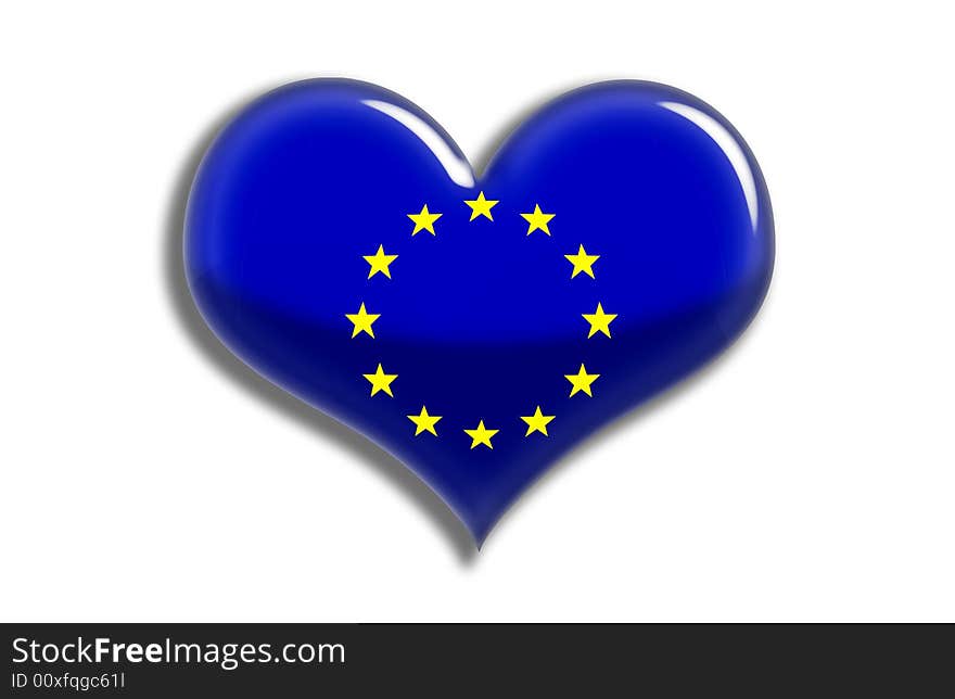 Illustration of the european union flag as  a shiny heart shape. Illustration of the european union flag as  a shiny heart shape