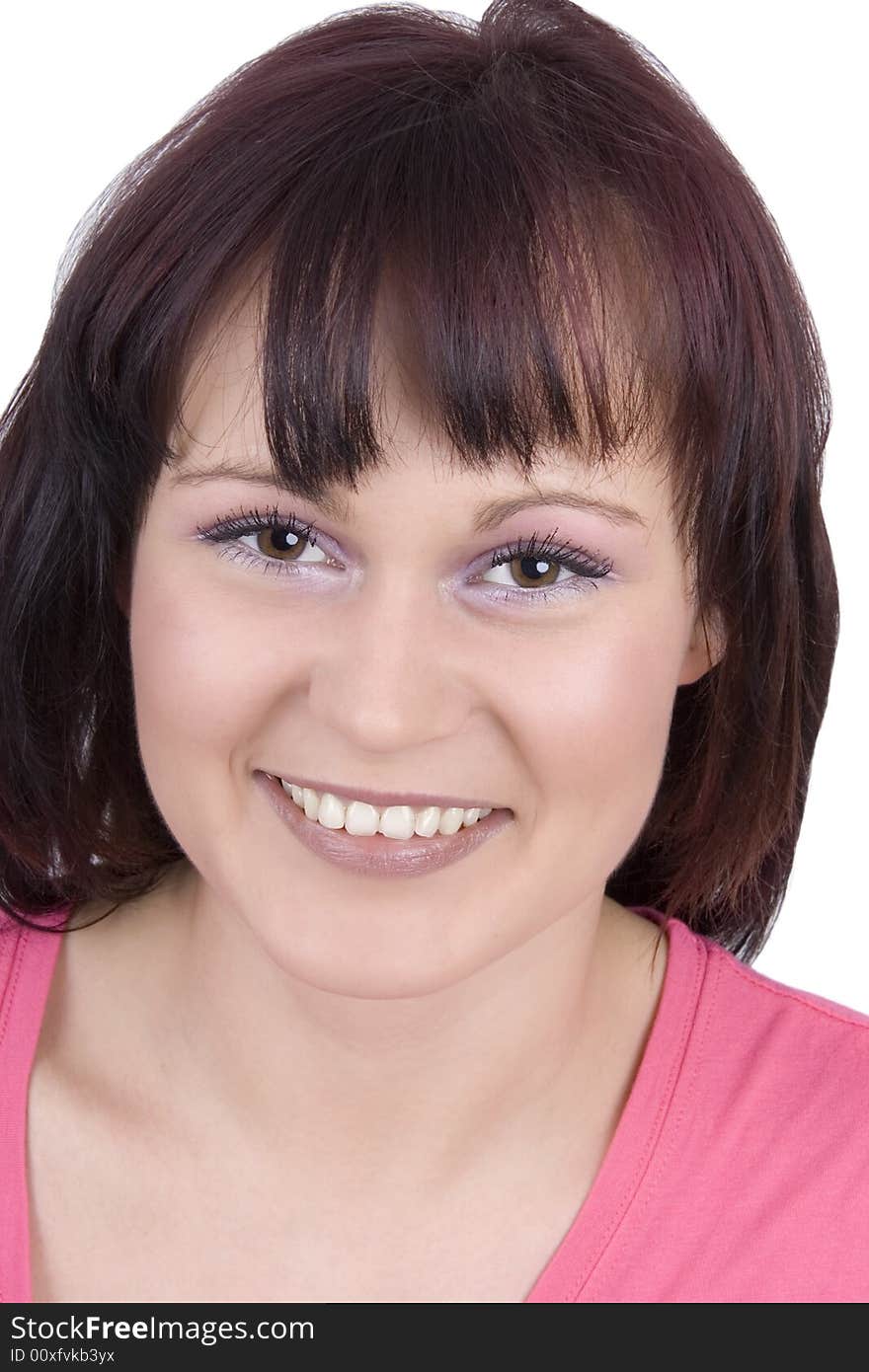 Attractive woman in blue on egg white background