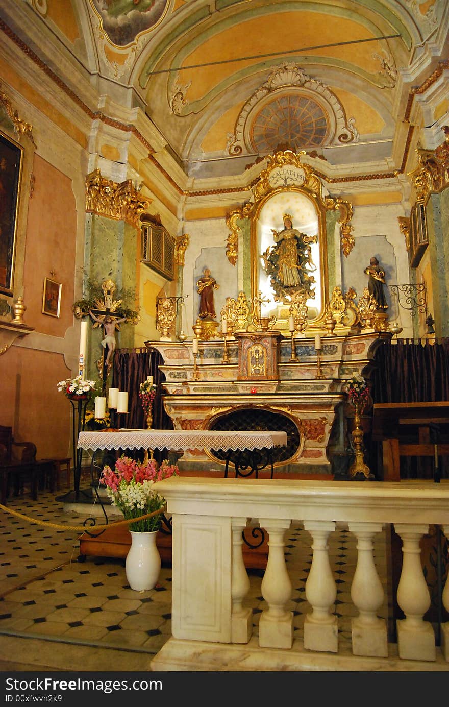 Inside the little beautiful church in Eze Village, Our Lady of Assumption. Inside the little beautiful church in Eze Village, Our Lady of Assumption