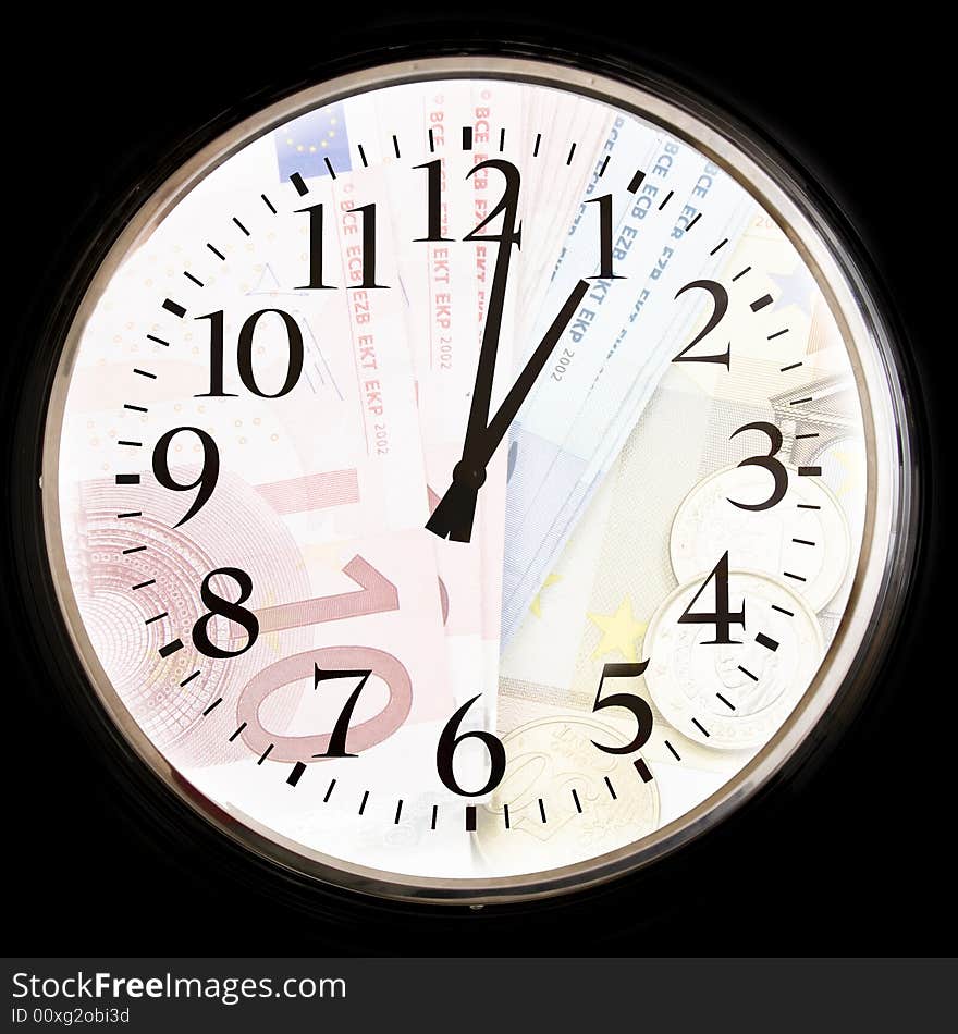 Wall clock with big numbers and money. Wall clock with big numbers and money