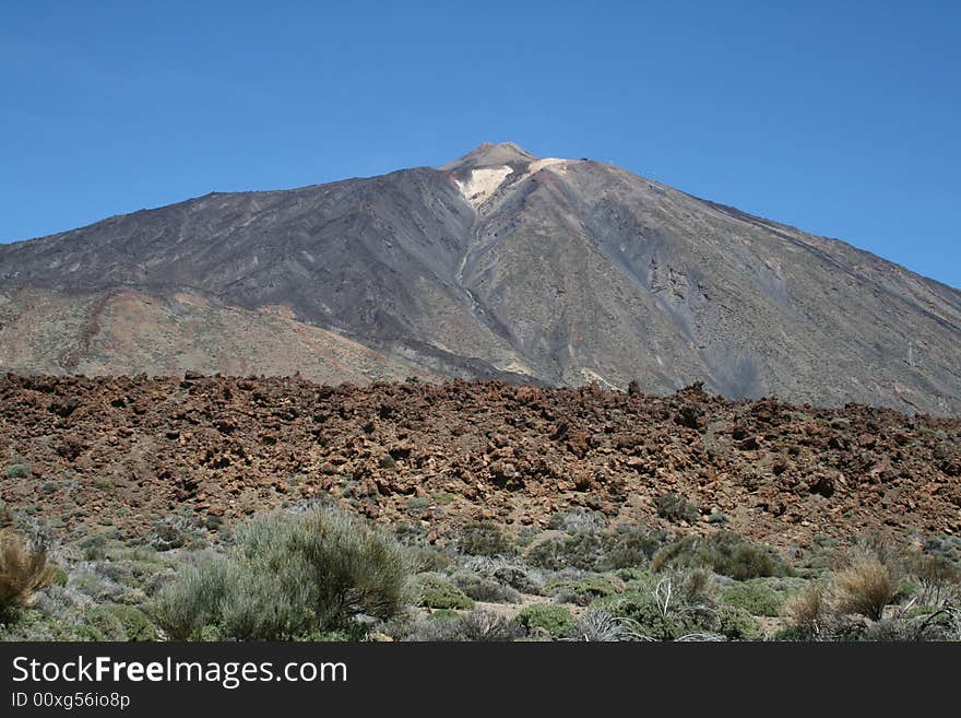 El Tiede volcano with lava field in foreground, Tenerife. El Tiede volcano with lava field in foreground, Tenerife