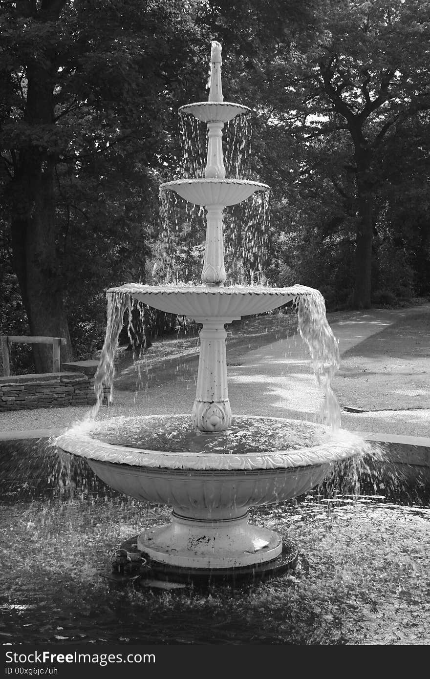 Black and white image of a fountain in the botanical gardens, Sheffield. Black and white image of a fountain in the botanical gardens, Sheffield