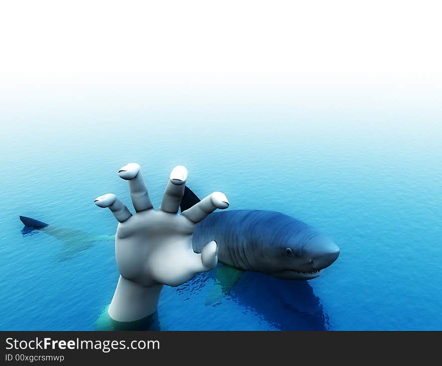 An image of a shark that is after a man. It would be a good conceptual image for people that are requesting help. An image of a shark that is after a man. It would be a good conceptual image for people that are requesting help.