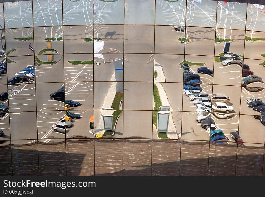 Reflection in glass wall of an office building