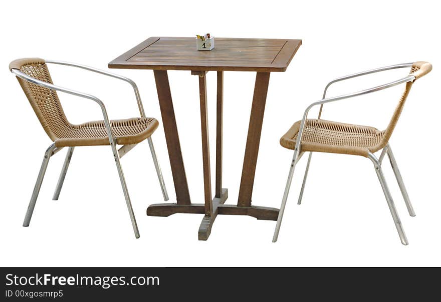 Isolated wodden coffe table and chairs. Isolated wodden coffe table and chairs