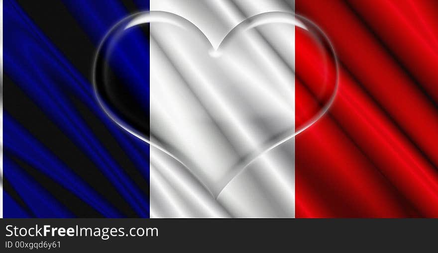 Illustration of France flag in bright colors red white and blue as heart shape. Illustration of France flag in bright colors red white and blue as heart shape